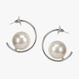 Kazo Silver-Plated Beads Beaded Contemporary Half Hoop Earrings-6