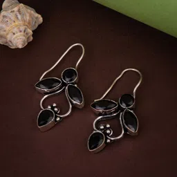 Anvik Silver Plated Stone Studded Contemporary Hoop Earrings-77