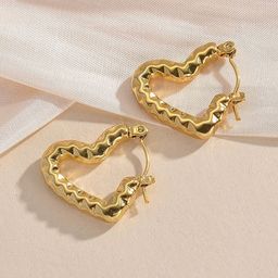 VIEN Gold-Plated Embossed Hollowing Heart Hoop Earrings-49