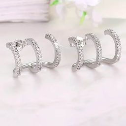 Peora Contemporary Silver Plated Cubic Zirconia Hoop Earrings-2