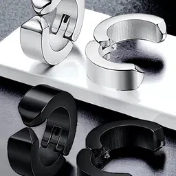 Okos Unisex Set Of 2 Stainless Steel Circular Hoop Earrings-6
