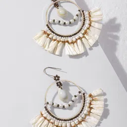 DEEBACO Cream-Coloured Raffia Beaded Hoop Earrings-13