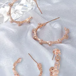 Zaveri Pearls Set of 2 Rose Gold-Plated Contemporary Half Hoop Earrings-picture-5
