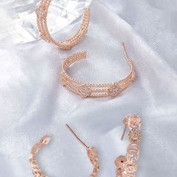 Zaveri Pearls Woman Rose Gold Contemporary Set of 2 Hoop Earrings-20