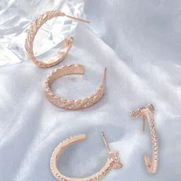 Zaveri Pearls Rose Gold Contemporary Set of 2 Hoop Earrings-27
