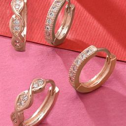 Zaveri Pearls Set Of 2 Rose Gold Plated Contemporary Hoop Earrings-image-28