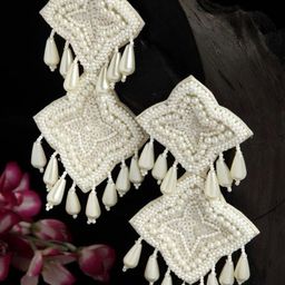CARDINAL Women Silver-Toned Contemporary Chandbali Earrings-picture-8