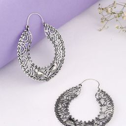 kashwini Silver-Toned Contemporary Hoop Earrings-image-55