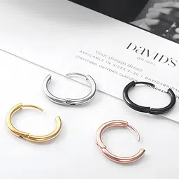 KARISHMA KREATIONS Unisex Set Of 3 Gold-Plated Stainless Steel Contemporary Hoop Earrings-18