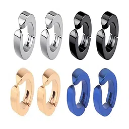 KARISHMA KREATIONS Men Set Of 4 Gold-Plated Stainless Steel Contemporary Hoop Earrings-2