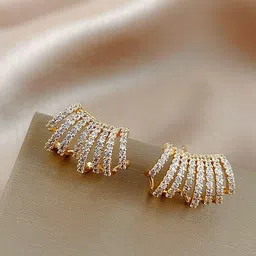 FIMBUL Gold-Plated Stainless Steel Stones Studded Contemporary Studs Earrings-7