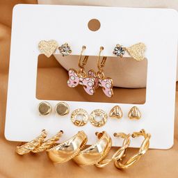 VIEN Set Of 9 Gold Plated Studs Earrings-38