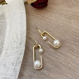 Krelin Gold Plated Beaded & Stone Studded Geometric Drop Earrings-image-61