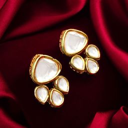 aadita Gold-Plated Kundan Studded Geometric Studs Earrings-6