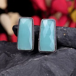 Saraf RS Jewellery Turquoise Blue Geometric Studs Earrings-31