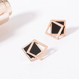 Yellow Chimes Black & Rose Gold Geometric Studs Earrings-35