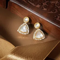 TEEJH Classic Artificial Stones Studded Drop Earrings image 1