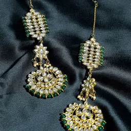 KARATCART Gold-Plated & Green Classic Drop Earrings-12