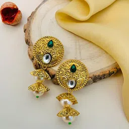 ABDESIGNS Gold-Plated Kundan Studded & Beaded Classic Drop Earrings-18