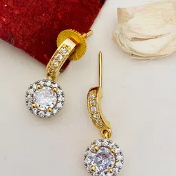 ABDESIGNS Gold-Plated American Diamond-Studded Drop Earrings-50
