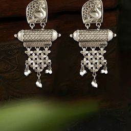 Adwitiya Collection Silver-Plated Artificial Beads Beaded Oxidised Classic Drop Earrings-12