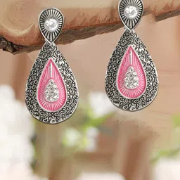 Adwitiya Collection Artificial Stones Silver Plated Oxidised Drop Earrings-20