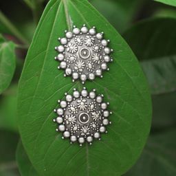 Adwitiya Collection Silver-Plated Oxidised Circular Studs Earrings-51