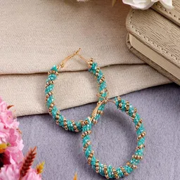 UNIVERSITY TRENDZ Gold Plated Beaded Hoop Earrings-39