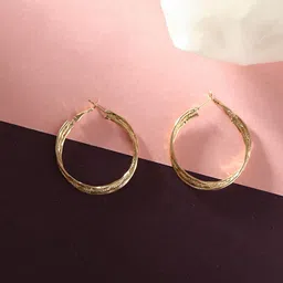 Adwitiya Collection Gold-Plated Twisted Classic Hoop Earrings-84