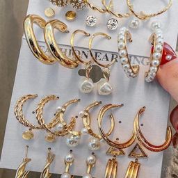 Shining Diva Fashion 18Pcs Gold-Plated Contemporary Half Hoop Earrings-image-31