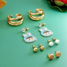 aadita Gold-Toned Geometric Studs Earrings-61