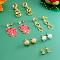 aadita Gold-Toned Geometric Studs Earrings-62