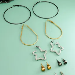 aadita Set Of 6 Gold-Plated Geometric Hoop And Stud Earrings-17
