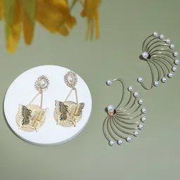 SOHI Pack Of 2 Gold-Plated Contemporary Drop Earrings-17