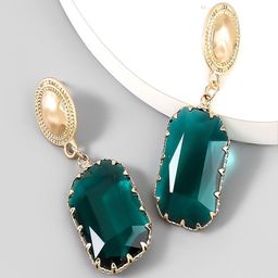 AQUASTREET Trendy Green Crystal Gold Plated Alloy Rhinestone Geometric Drop Dangle Earring-19
