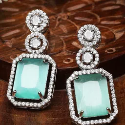 Kennice Rhodium-Plated AD Stone Studded Geometric Drop Earrings-6