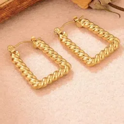 KRYSTALZ Gold-Plated Stainless Steel Geometric Hoop Earrings-image-4