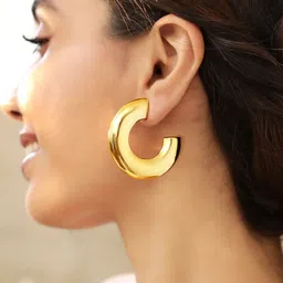 Rubans Voguish Gold-Plated Half Hoop Earrings-2