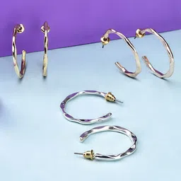Accessorize London Set Of 3 Silver-Toned Geometric Hoop Earrings-92