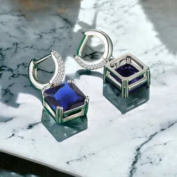 Designs & You Silver-Plated Cubic Zirconia Studded Square Drop Earrings-7