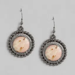 RICHEERA Silver-Toned & Beige Circular Drop Earrings-8