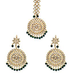 Shining Jewel - By Shivansh Women Gold-Toned Circular Drop Earrings with Maang Tikka-image-53