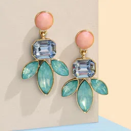 Accessorize London Gold-Toned & Blue Flower Crystal Short Drop Earring-51