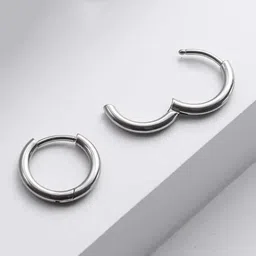FIMBUL Silver-Plated Stainless Steel Triangular Hoop Earrings-4