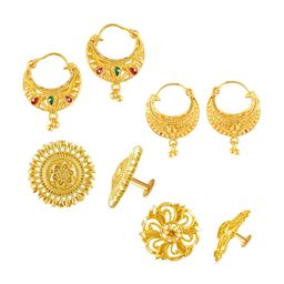 MEENAZ Set of 4 Gold-Plated Classic Earrings-14
