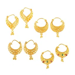 MEENAZ Set Of 4 Gold-Plated Circular Hoop Earrings-image-14