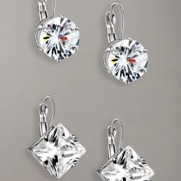 OOMPH Set Of 2 Silver-Toned & White Classic Hoop Earrings-24