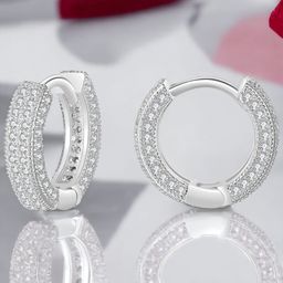 Jewels Galaxy Silver-Plated Cubic Zirconia Studded Circular Hoop Earrings-56