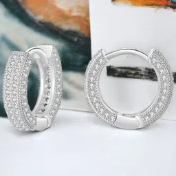 Jewels Galaxy Silver-Plated American Diamond Studded Circular Hoop Earrings-33