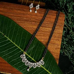 PANASH Gold-Plated White Solitaire CZ Stone-Studded Mangalsutra With Earrings-43